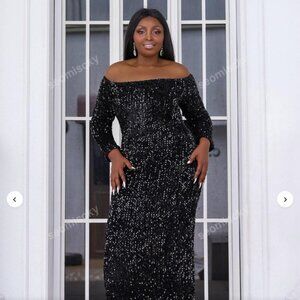 Off shoulder floor length dress